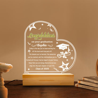 Graduation Night Light – Personalized Acrylic LED Gift with Graduate’s Name and Class Year for High School or College Celebration (GNL-09)
