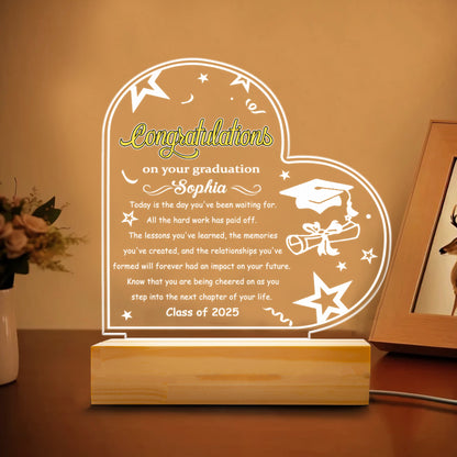 Graduation Night Light – Personalized Acrylic LED Gift with Graduate’s Name and Class Year for High School or College Celebration (GNL-09)