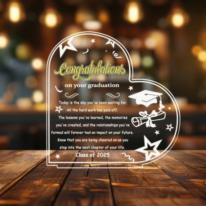 Graduation Night Light – Personalized Acrylic LED Gift with Graduate’s Name and Class Year for High School or College Celebration (GNL-09)