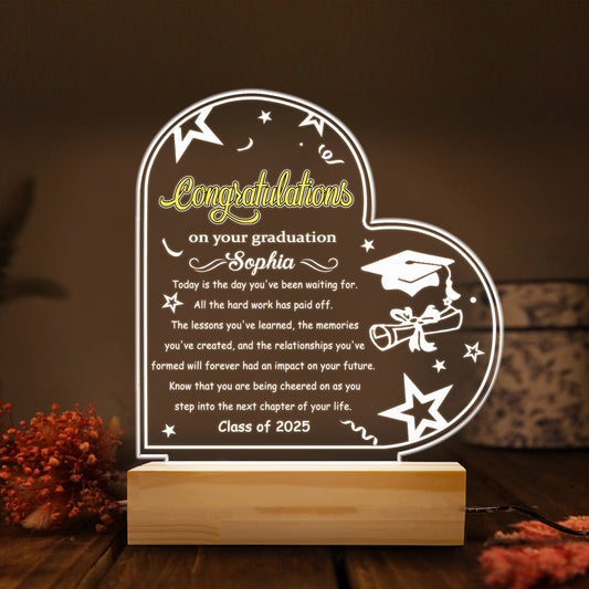 Graduation Night Light – Personalized Acrylic LED Gift with Graduate’s Name and Class Year for High School or College Celebration (GNL-09)