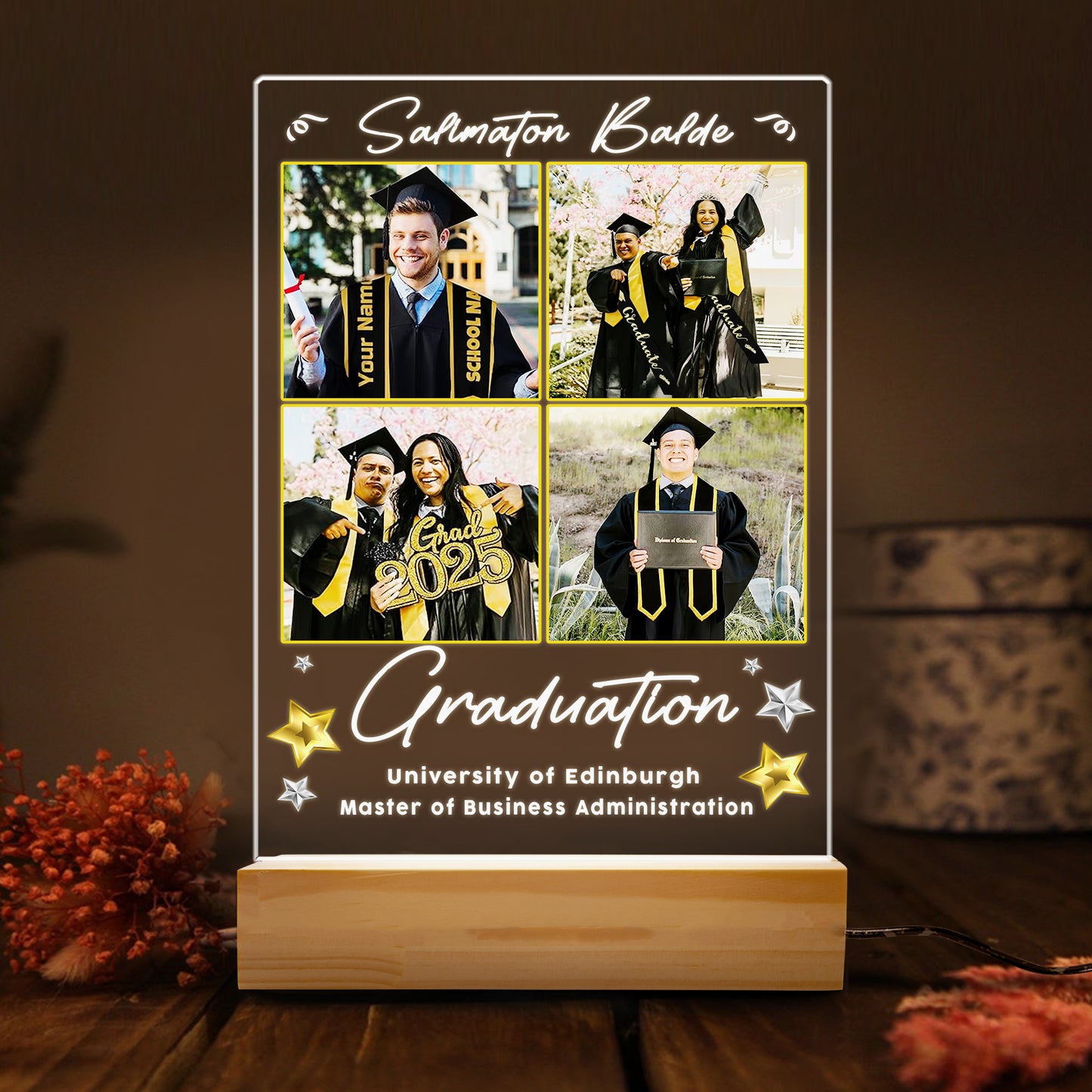 Friends Forever Graduation Night Light – Personalized Gift with Group Photo Collage for 2025 Graduates (GNL-25)