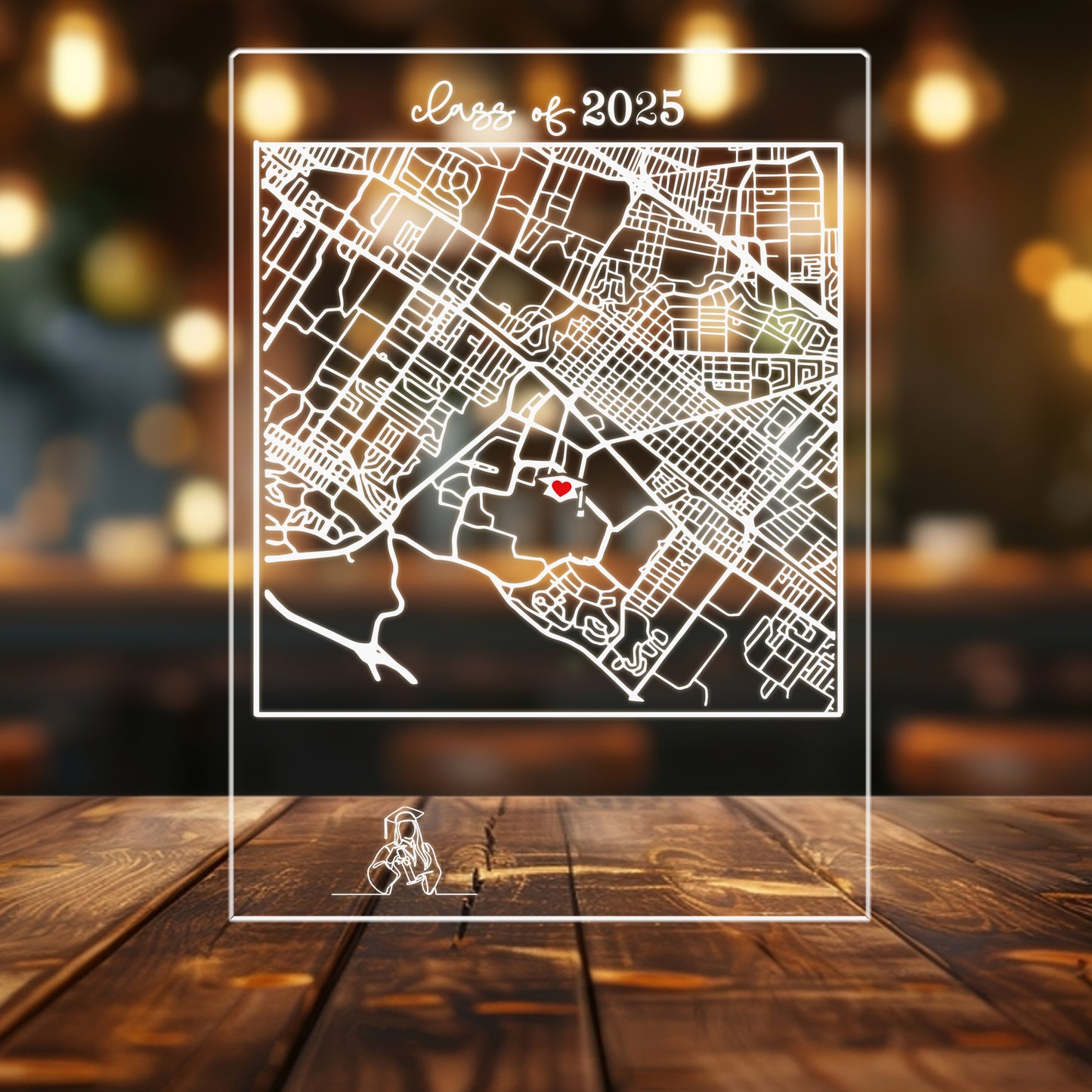Personalized University Map Night Light, Graduation Keepsake for Class of 2025 (GNL-01)