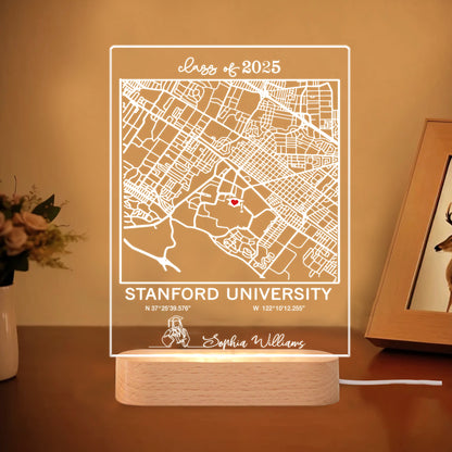 Personalized University Map Night Light, Graduation Keepsake for Class of 2025 (GNL-01)