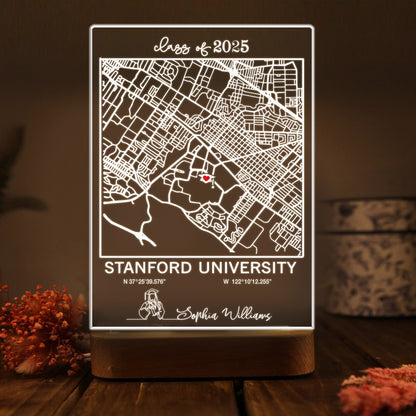 Personalized University Map Night Light, Graduation Keepsake for Class of 2025 (GNL-01)