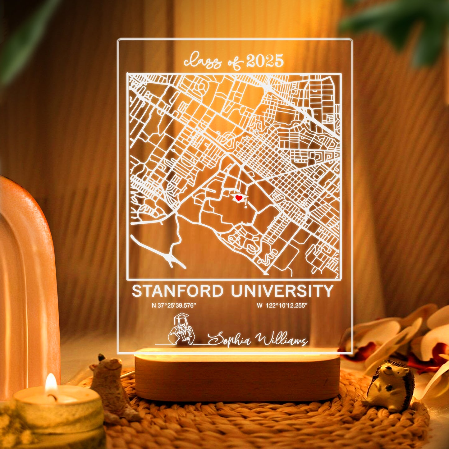 Personalized University Map Night Light, Graduation Keepsake for Class of 2025 (GNL-01)
