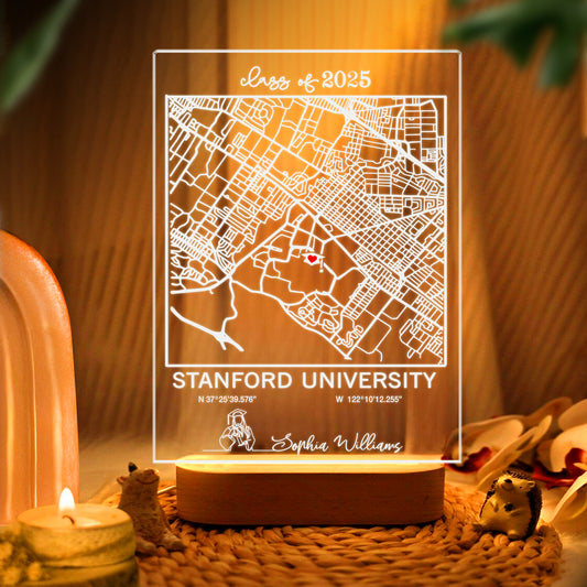 Personalized University Map Night Light, Graduation Keepsake for Class of 2025 (GNL-01)