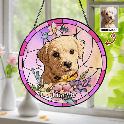 Personalized Dog Photo Glass Suncatcher – Custom Pet Memorial Window Hanging Gift for Dog Lovers (Sun-37)