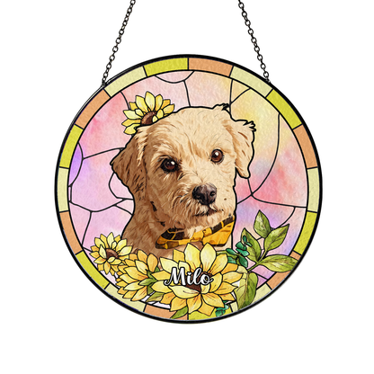 Personalized Dog Photo Glass Suncatcher – Custom Pet Memorial Window Hanging Gift for Dog Lovers (Sun-37)