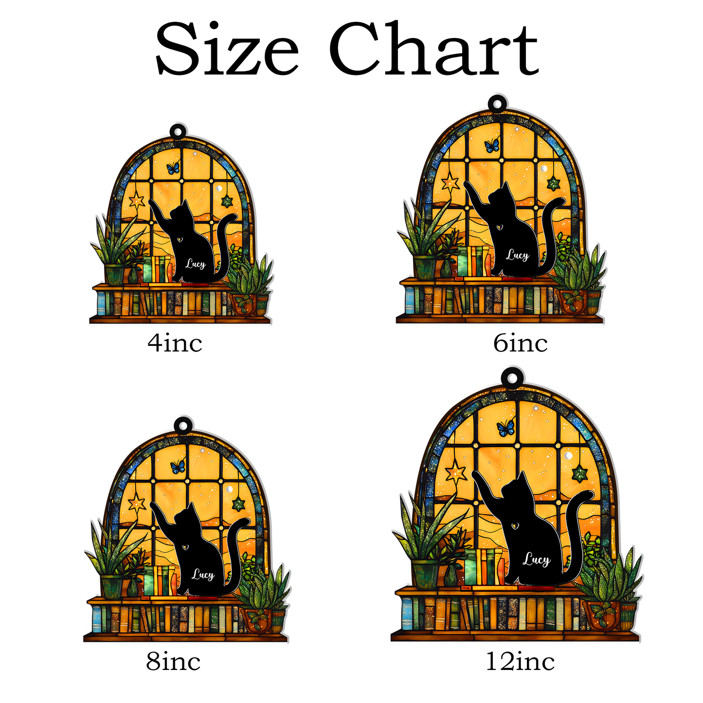 Personalized Cat Hanging Suncatcher – Custom Name Window Hanging Decor for Cat Lovers & Pet Memorial (H-Sun-20)