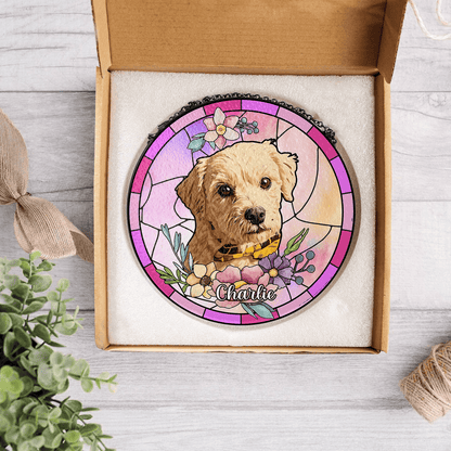 Personalized Dog Photo Glass Suncatcher – Custom Pet Memorial Window Hanging Gift for Dog Lovers (Sun-37)