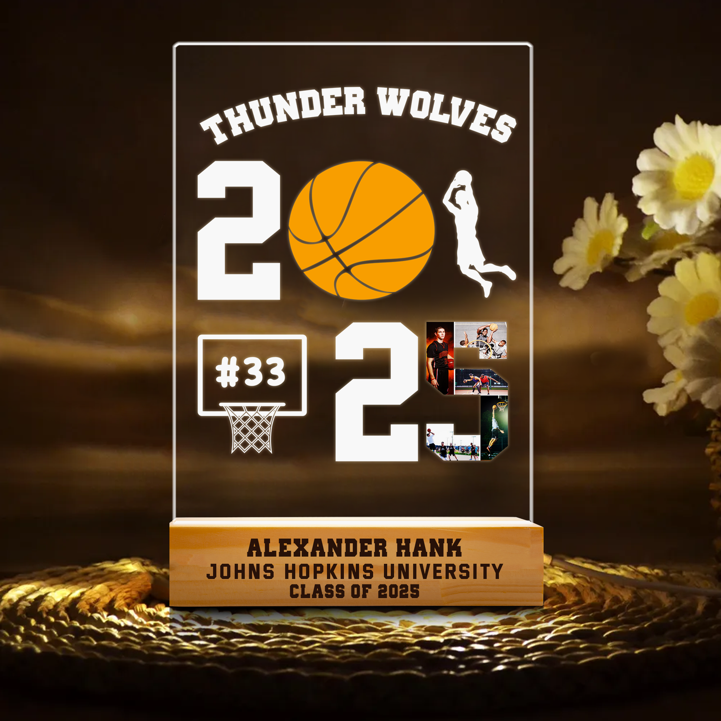 Personalized Basketball-Themed Graduation Night Light – A Unique Keepsake for Class of 2025 Graduates (GNL-04)