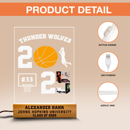 Personalized Basketball-Themed Graduation Night Light – A Unique Keepsake for Class of 2025 Graduates (GNL-04)