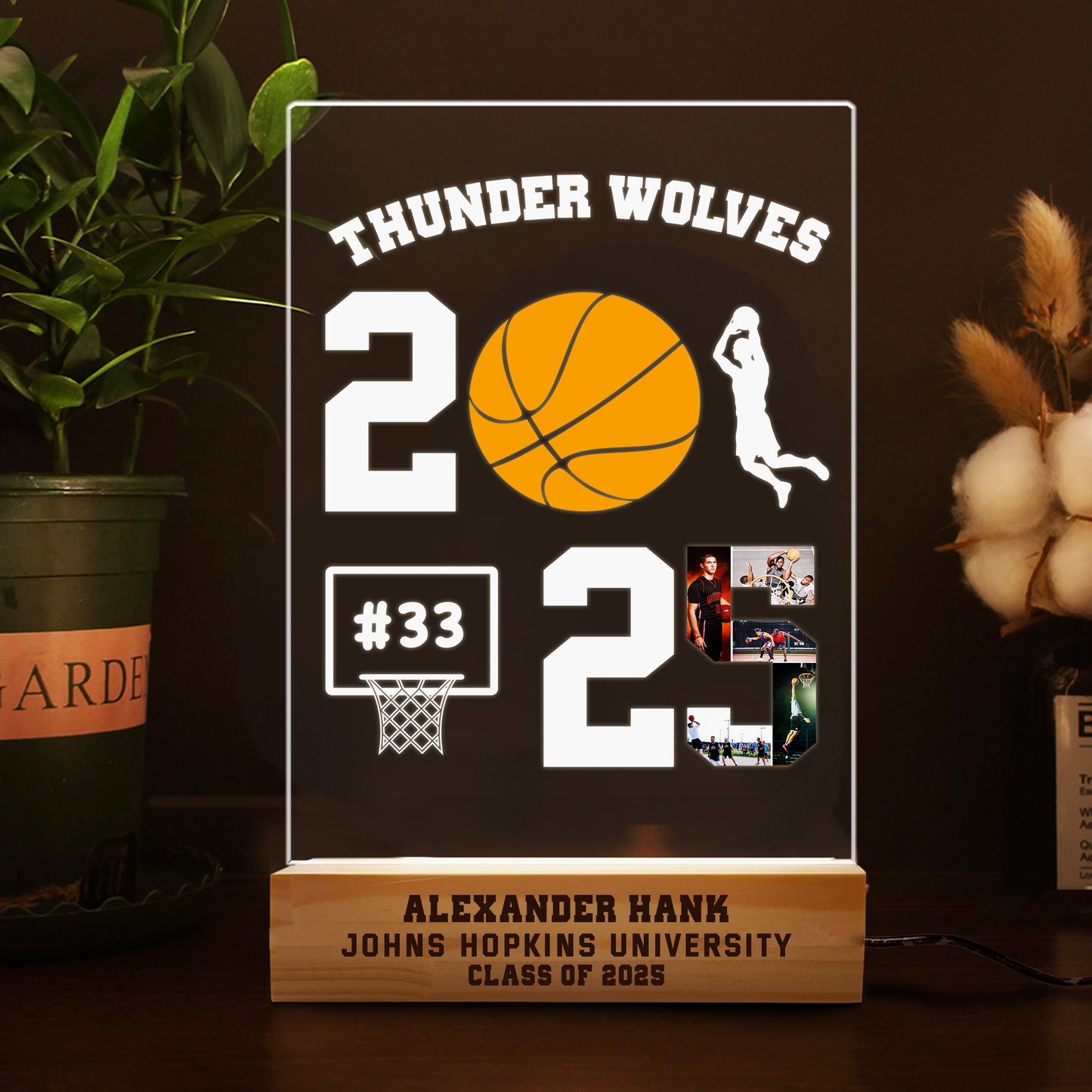 Personalized Basketball-Themed Graduation Night Light – A Unique Keepsake for Class of 2025 Graduates (GNL-04)