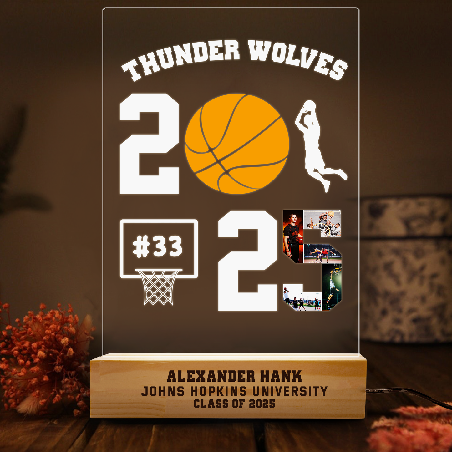 Personalized Basketball-Themed Graduation Night Light – A Unique Keepsake for Class of 2025 Graduates (GNL-04)