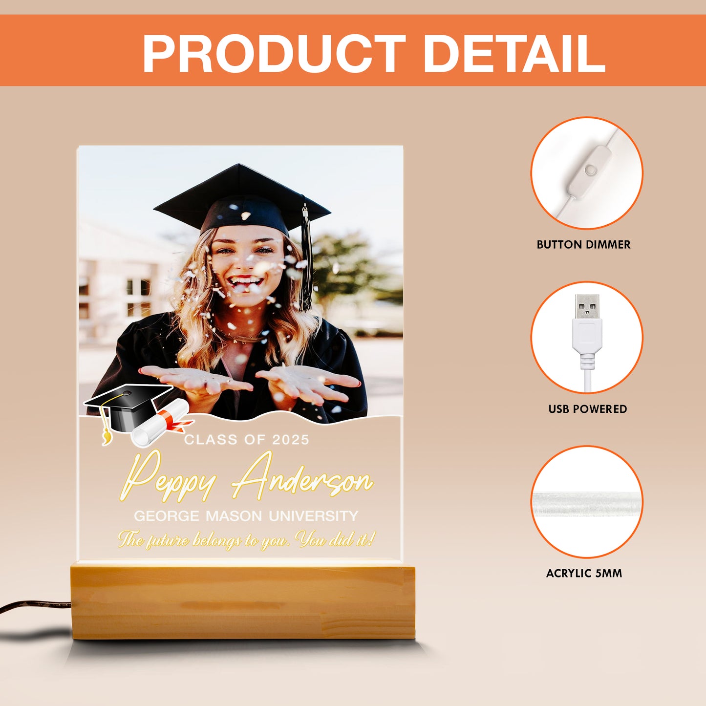 Graduation Night Light – Personalized Photo Gift to Celebrate Friendship, Memories, and the Class of 2025 (GNL-14)