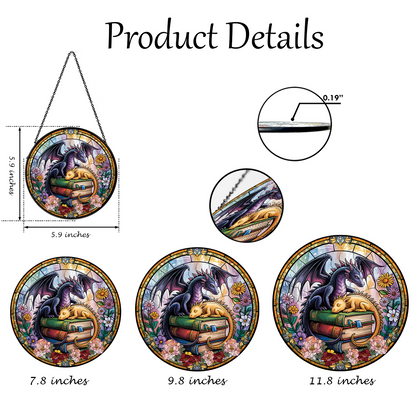 Handcrafted Book Dragon Suncatcher in Stained Glass – Unique Fantasy Gift for Librarians, Book Nerds, and Reading Enthusiasts (Sun-44)