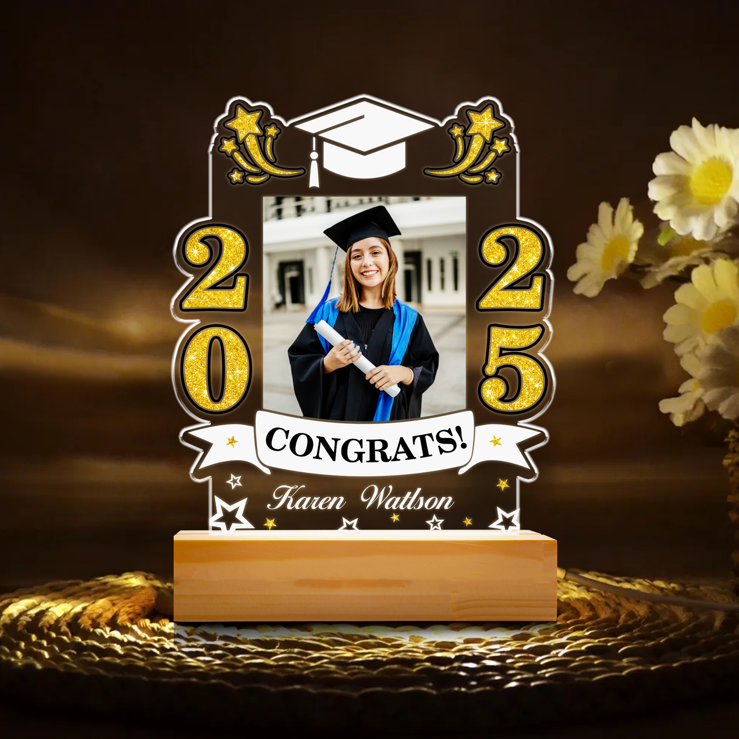 Graduation Night Light With Custom Photo, Personalized Acrylic Gift For Graduate Girl, Boy, Class of 2025 Lamp Keepsake