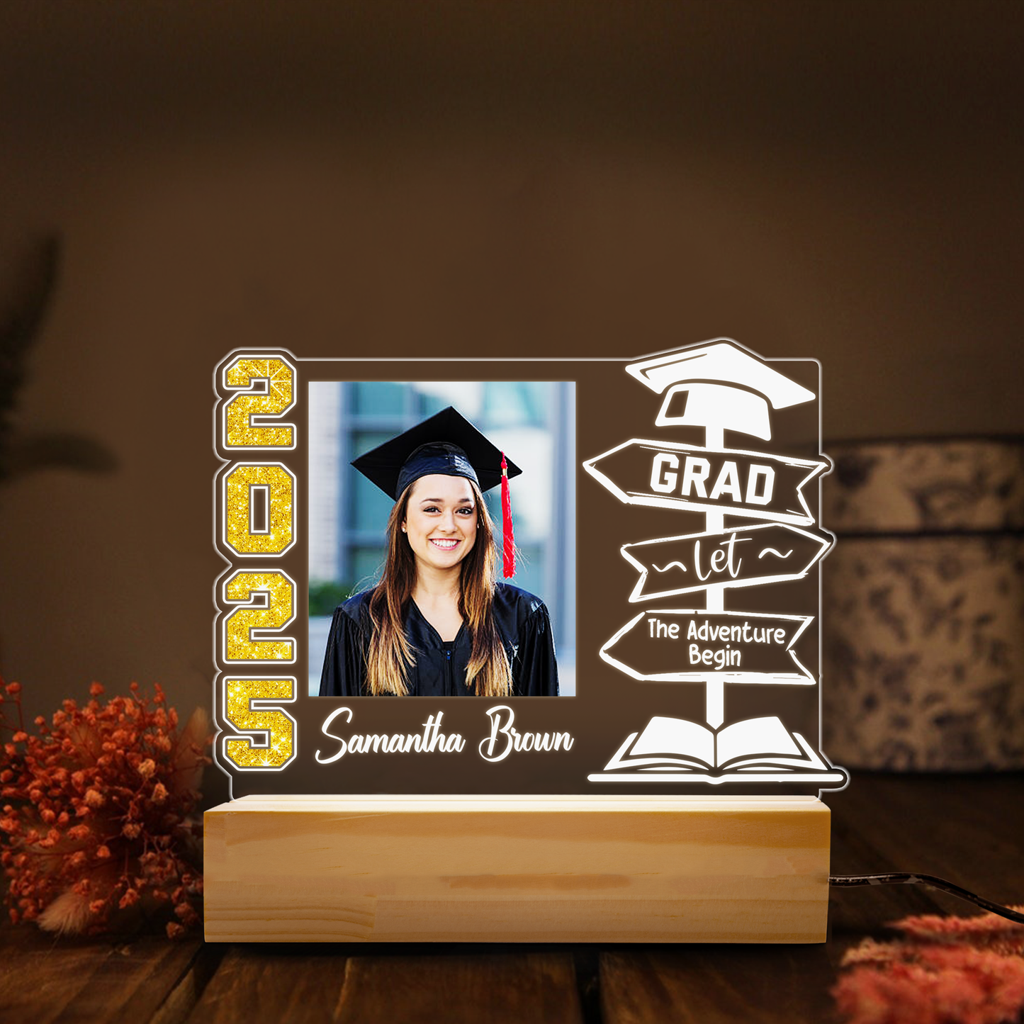 Graduation Night Light For Her Him, Personalized LED Acrylic Frame With Picture, Unique Graduation Gift Idea For Students (GNL-49)