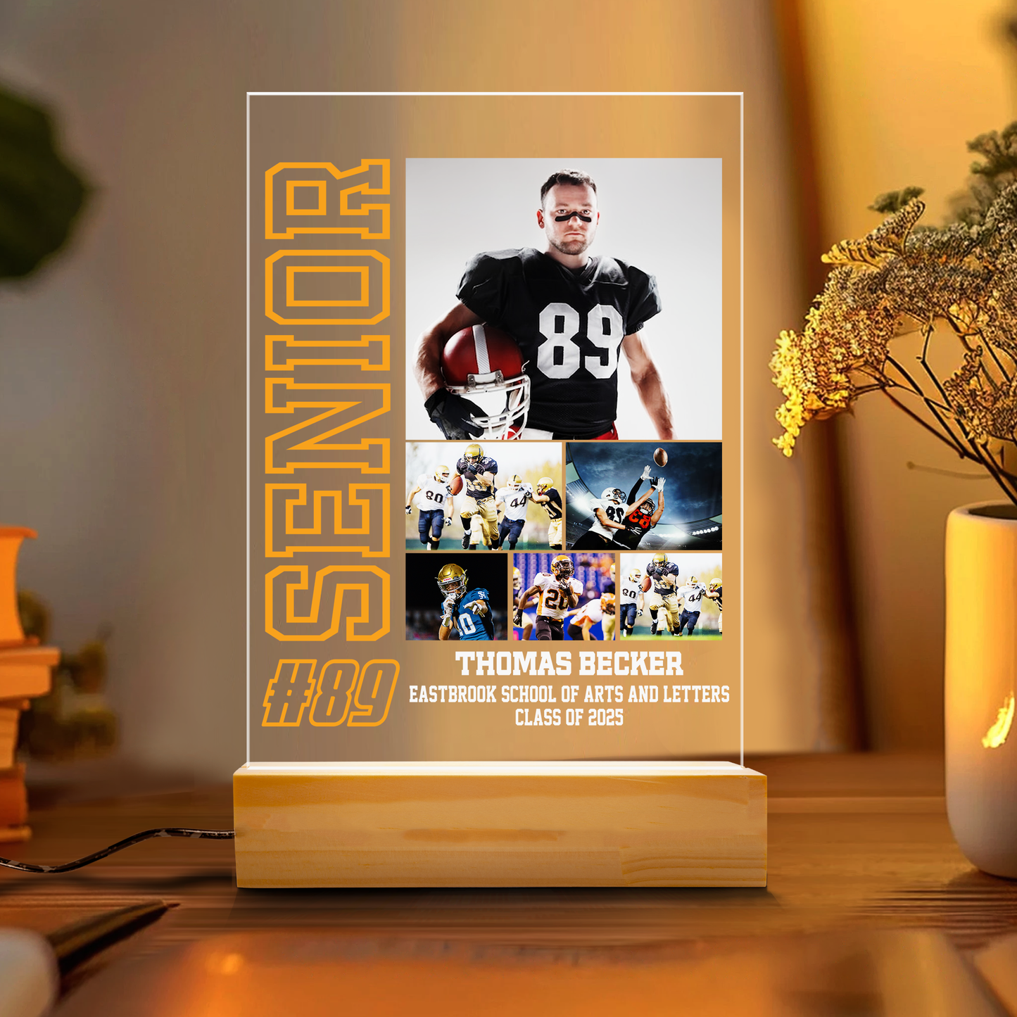 Rugby-Themed Graduation Night Light – Customizable LED Gift to Honor the Class of 2025 Graduates (GNL-06)