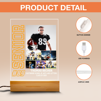 Rugby-Themed Graduation Night Light – Customizable LED Gift to Honor the Class of 2025 Graduates (GNL-06)