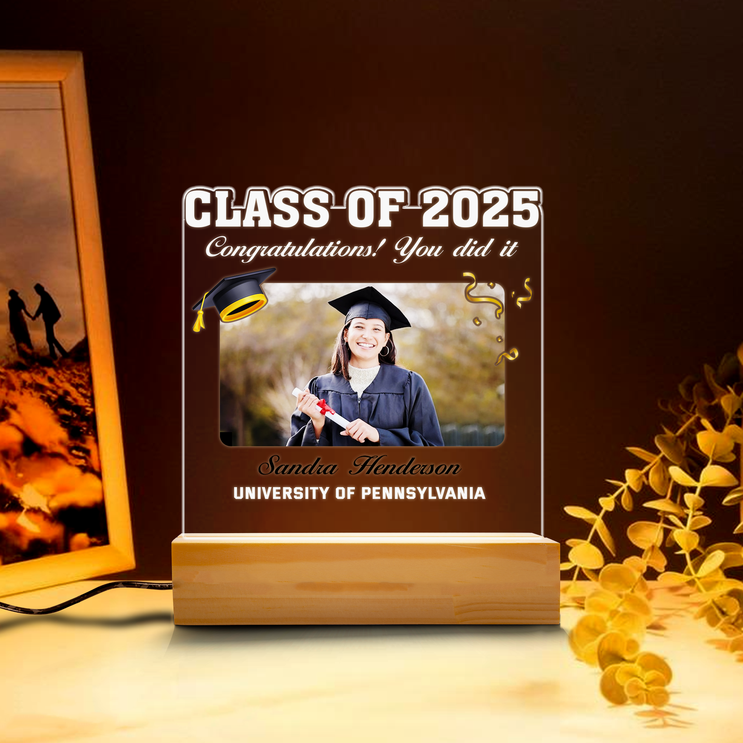 Personalized Graduation Night Light - Custom Acrylic Plaque with Your Photo, Ideal Gift for Class of 2025 Graduates (GNL-02)