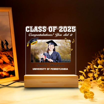 Personalized Graduation Night Light - Custom Acrylic Plaque with Your Photo, Ideal Gift for Class of 2025 Graduates (GNL-02)