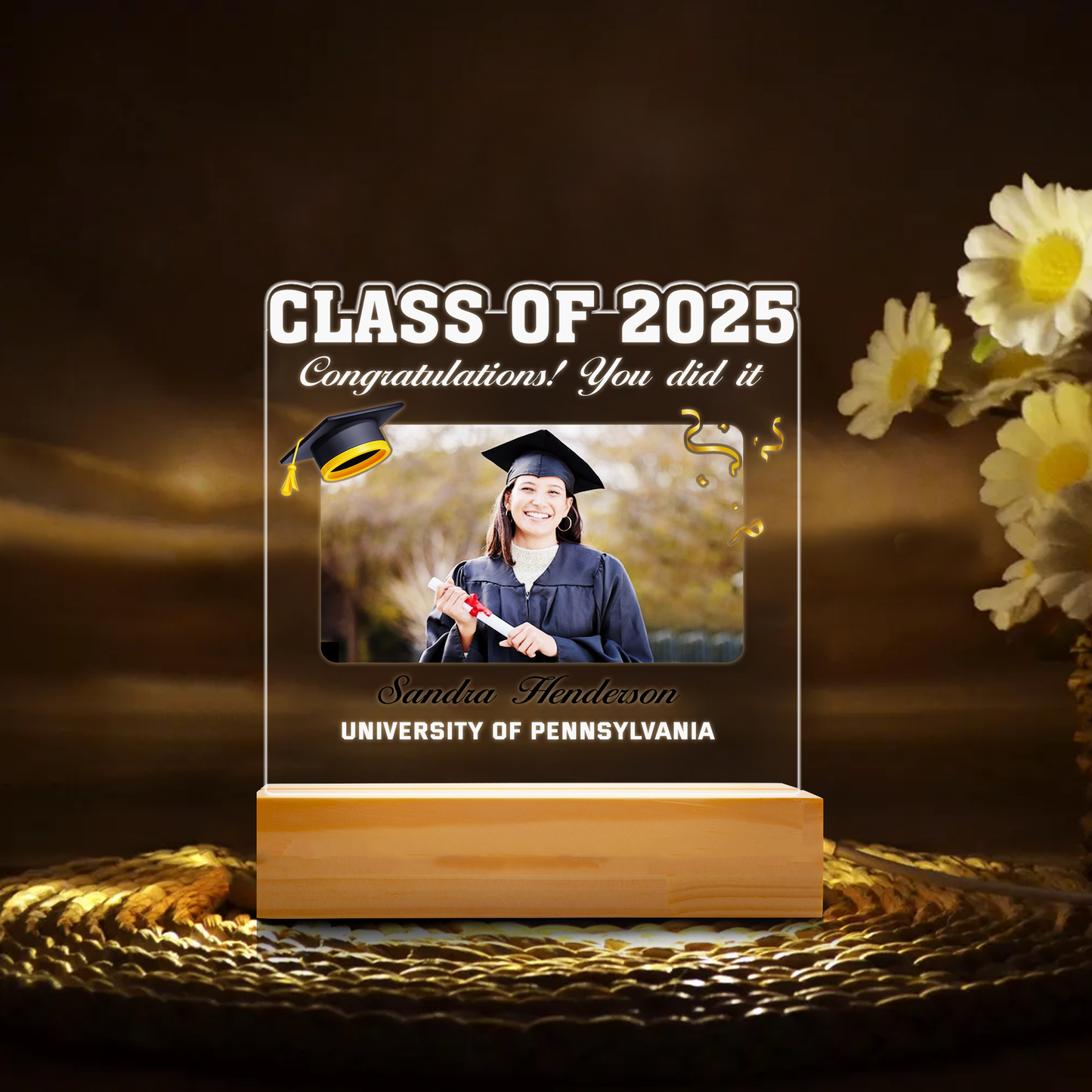 Personalized Graduation Night Light - Custom Acrylic Plaque with Your Photo, Ideal Gift for Class of 2025 Graduates (GNL-02)