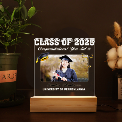 Personalized Graduation Night Light - Custom Acrylic Plaque with Your Photo, Ideal Gift for Class of 2025 Graduates (GNL-02)