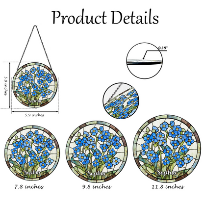 Forget-Me-Not Flowers Stained Glass Suncatcher,Window Hanging,Mother Day Gift For Grandma,Floral SunCatcher,Gardener Gift,Flower Glass Art (Sun-42)