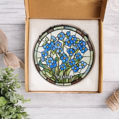 Forget-Me-Not Flowers Stained Glass Suncatcher,Window Hanging,Mother Day Gift For Grandma,Floral SunCatcher,Gardener Gift,Flower Glass Art (Sun-42)
