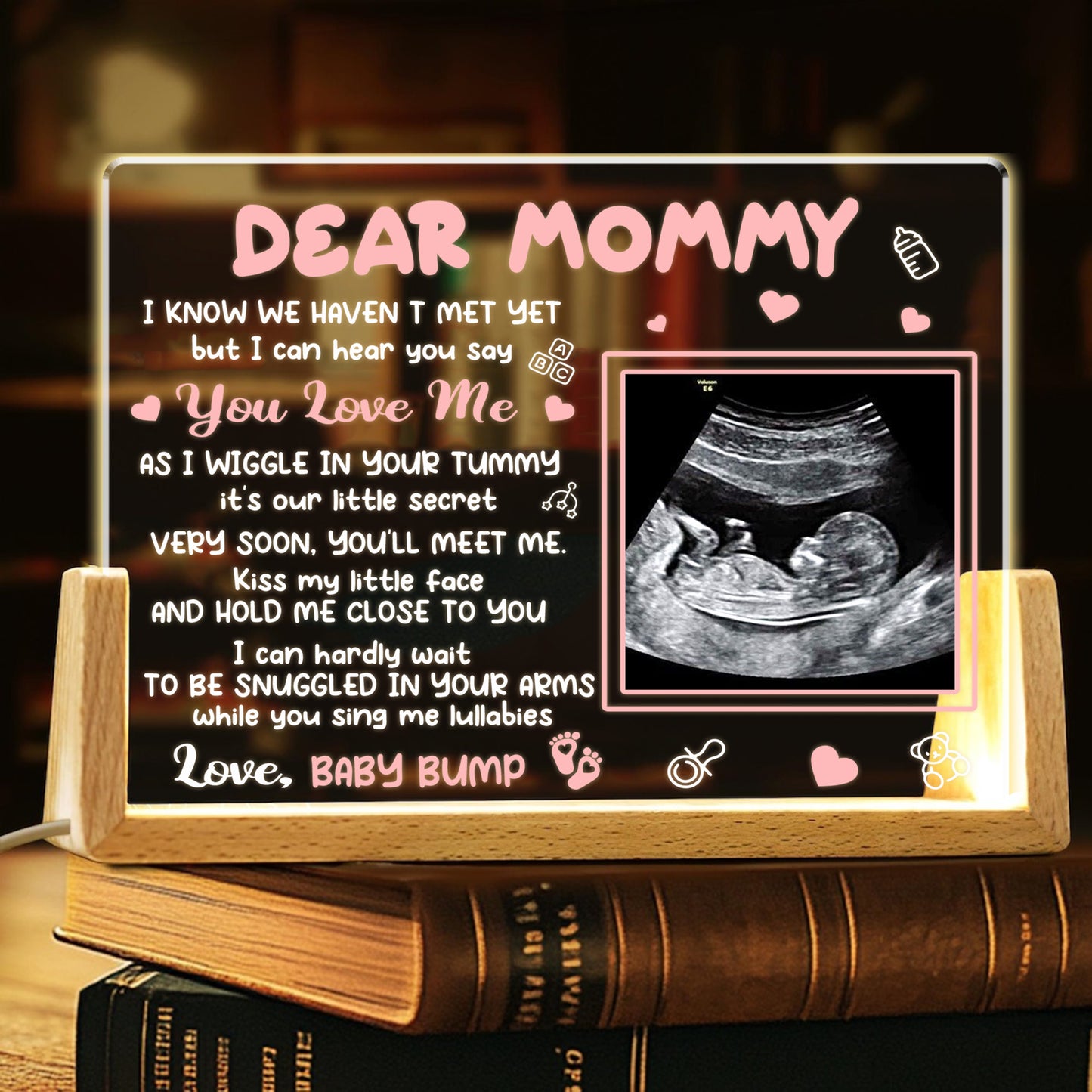 Custom Mom Night Light – Baby’s First Message to Mommy, Personalized Pregnancy Gift for New or Expecting Moms (MNL-08)