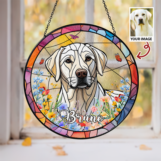 Personalized Dog Face Glass Suncatcher – Unique Handmade Art for Remembering Your Furry Friend (Sun-48)