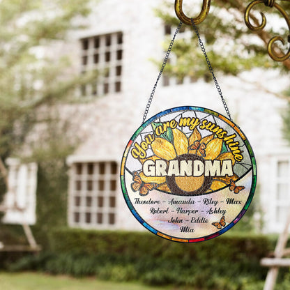 Personalized "You Are My Sunshine" Glass Suncatcher Ornament for Mom, Customizable Sunflower Suncatcher (Sun-26)