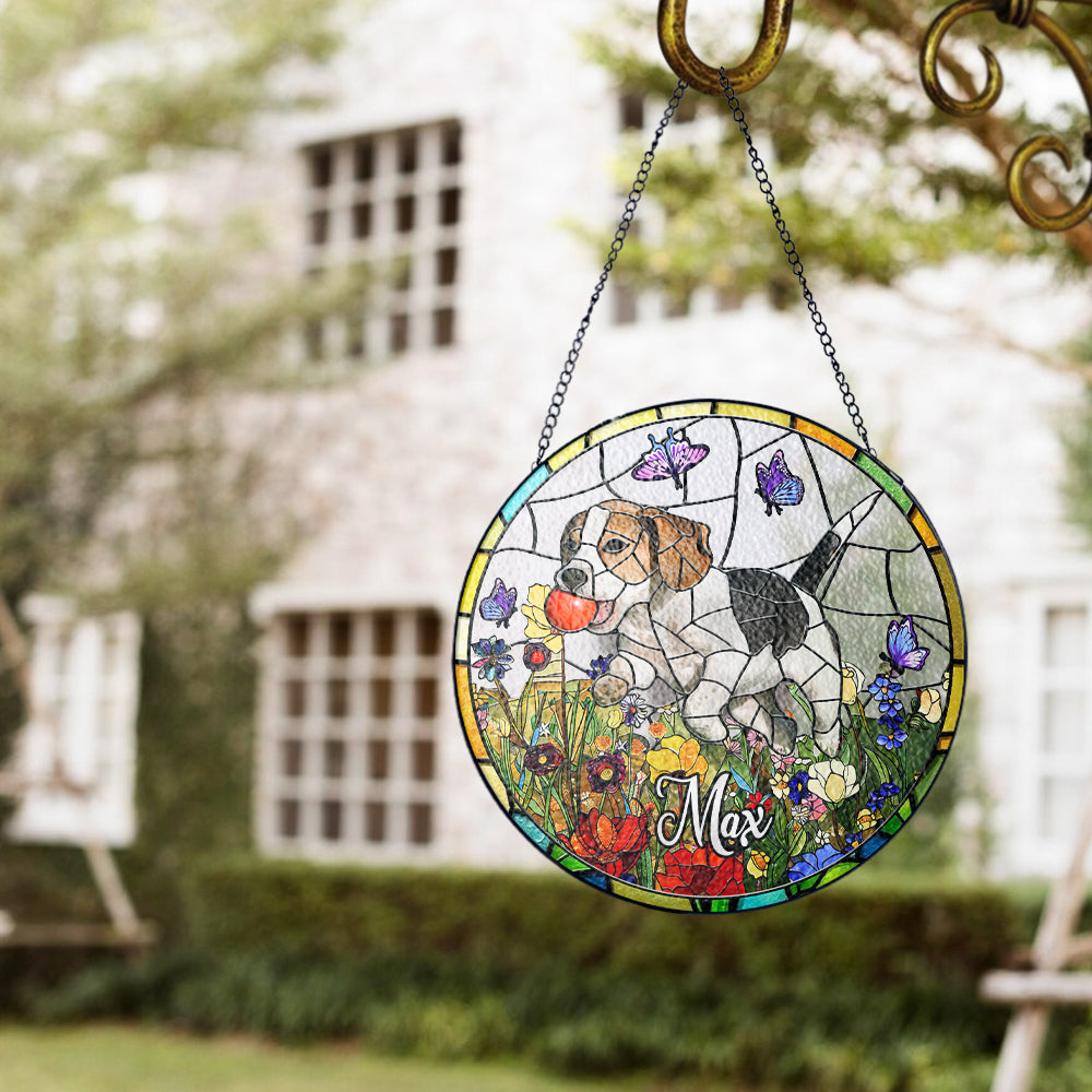 Personalized Stained Glass Suncatcher with Pet Photo and Name – A Memorial Window Ornament for Dog or Cat Loss, Thoughtful Gift for Pet Lovers (Sun-28)