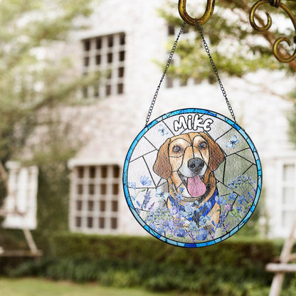 Unique Pet Memorial Glass Suncatcher – Custom Portrait Gift to Remember a Loyal Dog or Cherished Cat (Sun-32)