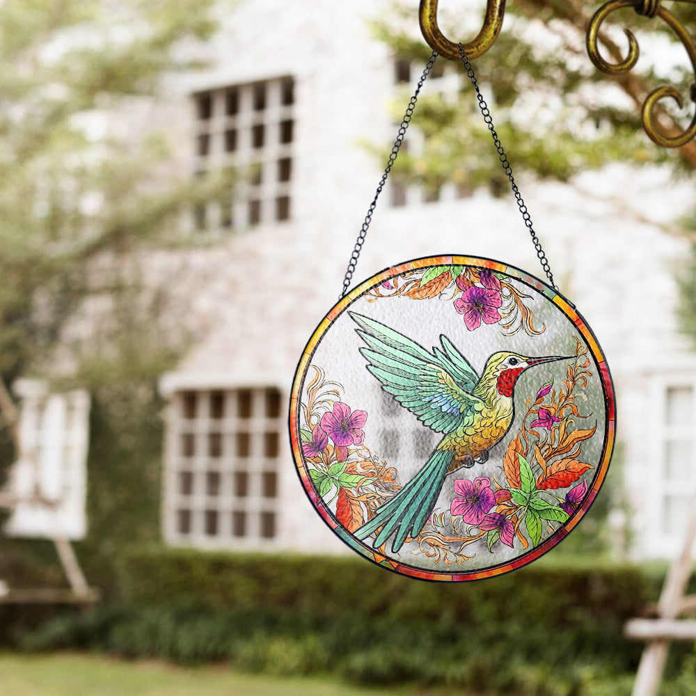 Stunning Personalized Hummingbird Stained Glass Suncatcher – A Colorful Window Accent for Nature Enthusiasts (Sun-31)
