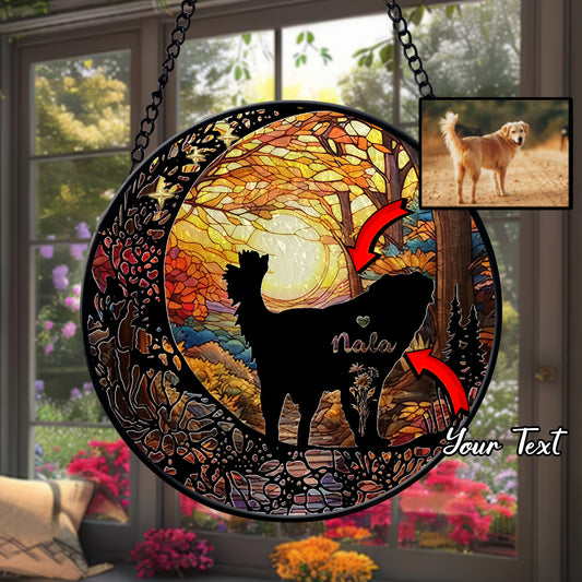 Handmade Personalized Dog Glass Suncatcher – Pet Face & Name Ornament, Stained Glass Style Gift for Dog Mom or Pet Loss Keepsake (Sun-86)