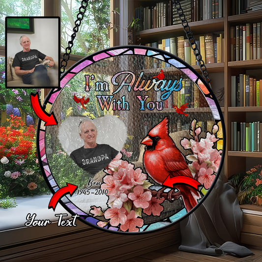 Cardinal Remembrance Glass Suncatcher – Custom Photo Memorial Hanging Sign for Loss of Loved One