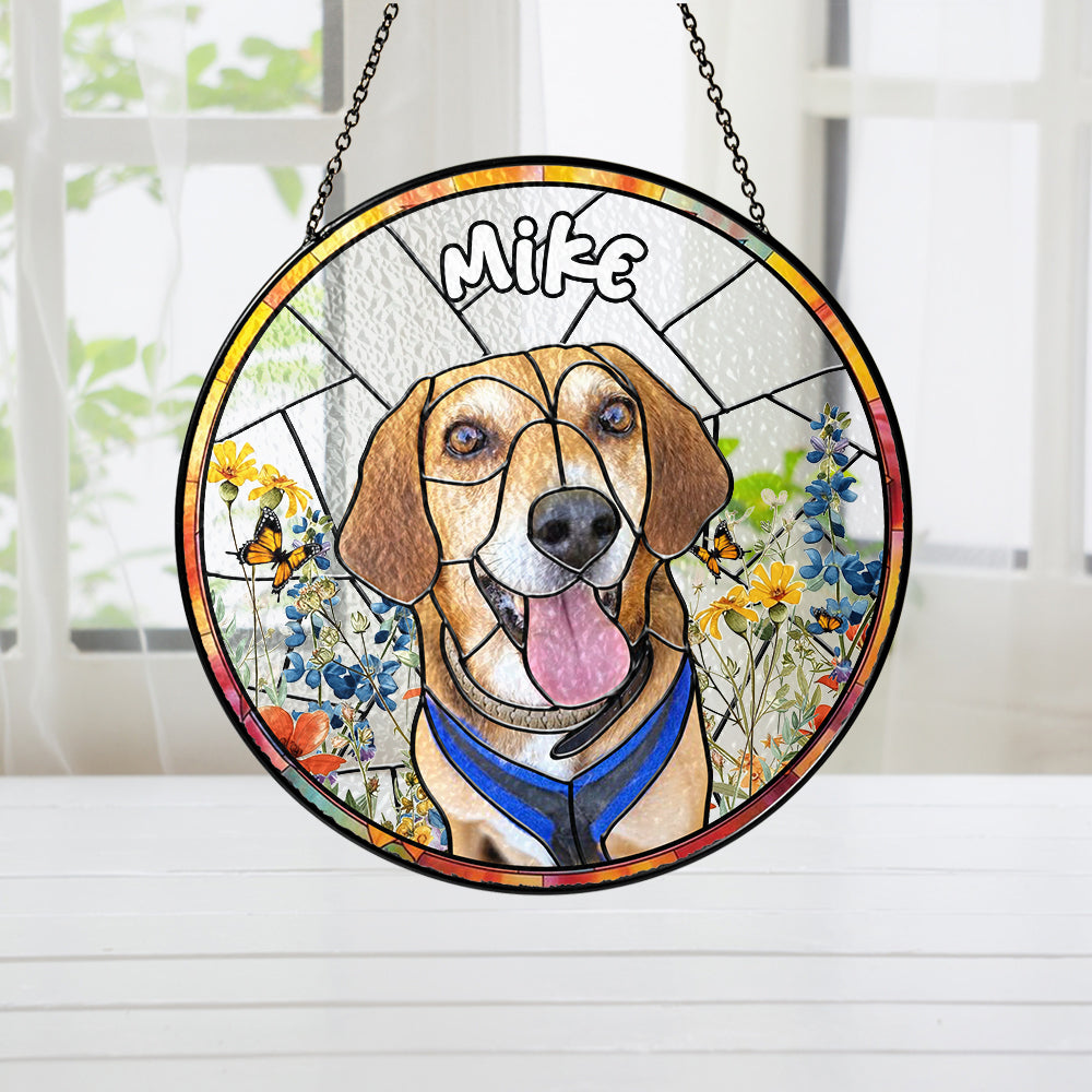 Unique Pet Memorial Glass Suncatcher – Custom Portrait Gift to Remember a Loyal Dog or Cherished Cat (Sun-32)