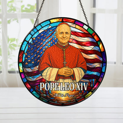 Pope Leo XIV Religious Glass Suncatcher, Christian Home Window Decor, Stained Glass Suncatcher Ornament, Handmade Glass SunCatcher (Sun-113)