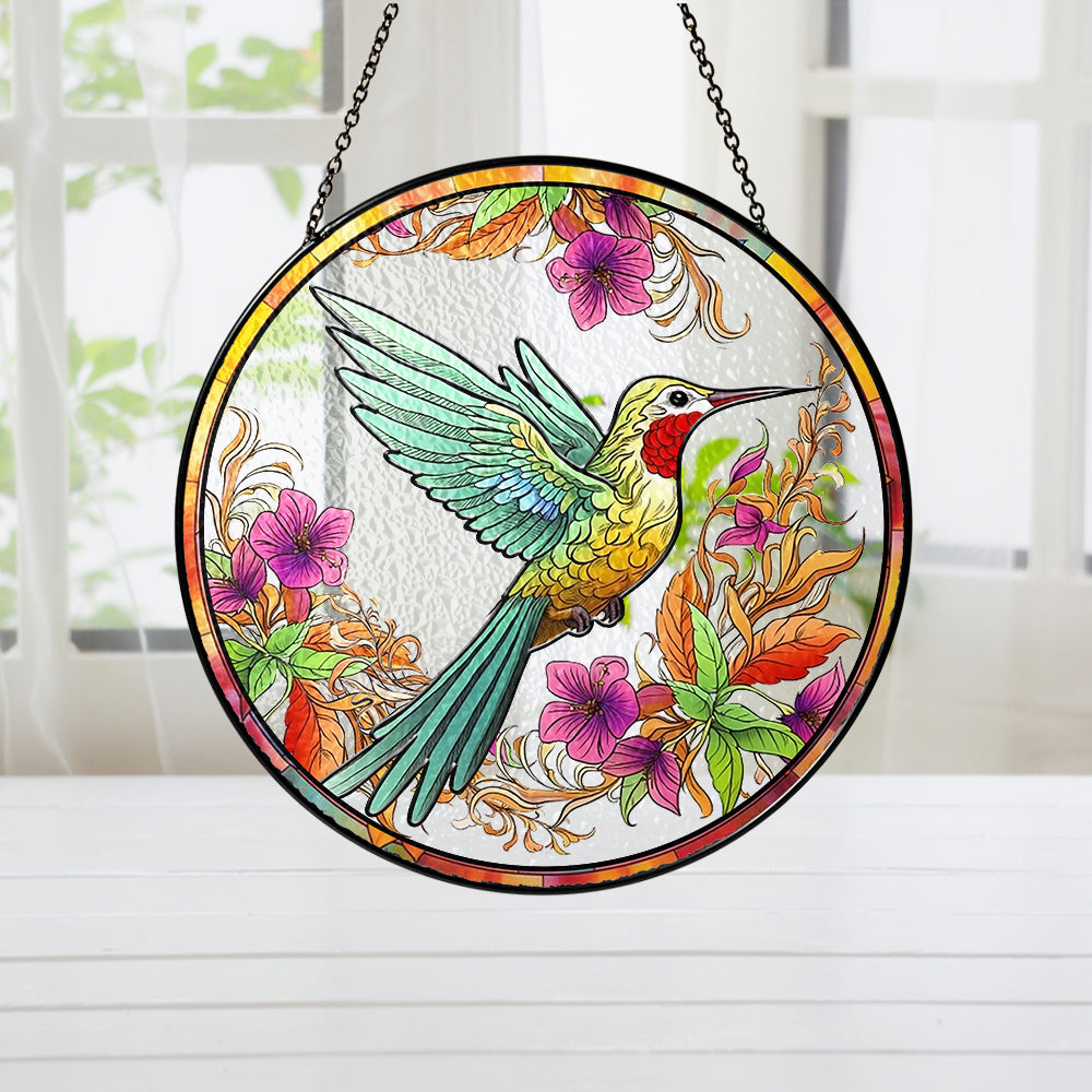 Stunning Personalized Hummingbird Stained Glass Suncatcher – A Colorful Window Accent for Nature Enthusiasts (Sun-31)