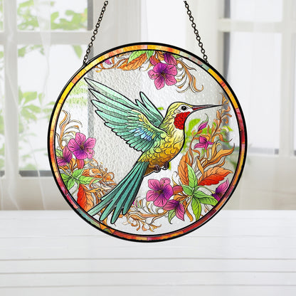 Stunning Personalized Hummingbird Stained Glass Suncatcher – A Colorful Window Accent for Nature Enthusiasts (Sun-31)