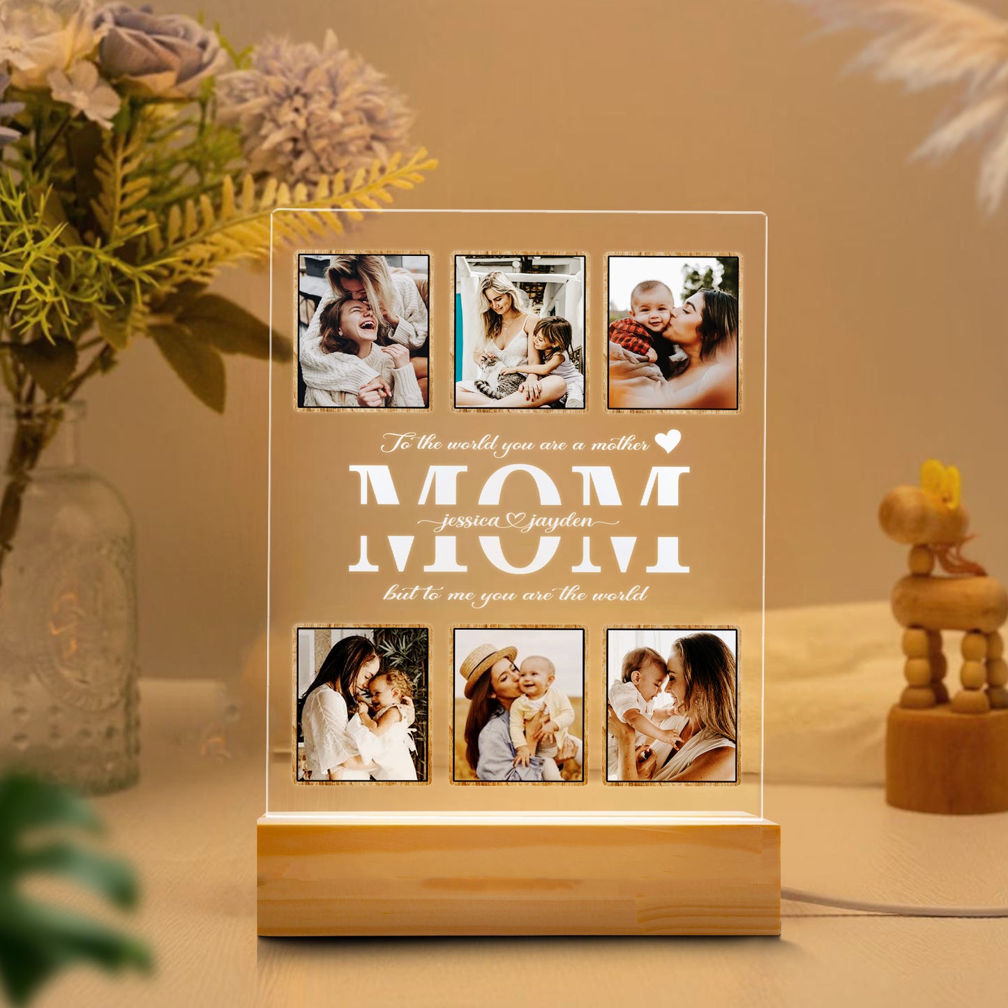 Personalized Mom Night Light With Photo, Custom Acrylic Frame Gift for Mother's Day or Birthday From Daughter or Son (MNL-18)