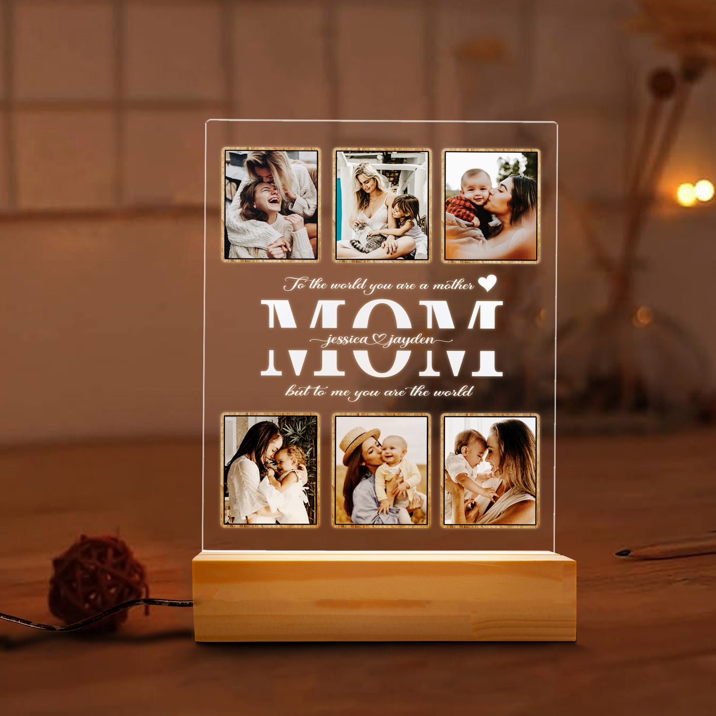 Personalized Mom Night Light With Photo, Custom Acrylic Frame Gift for Mother's Day or Birthday From Daughter or Son (MNL-18)
