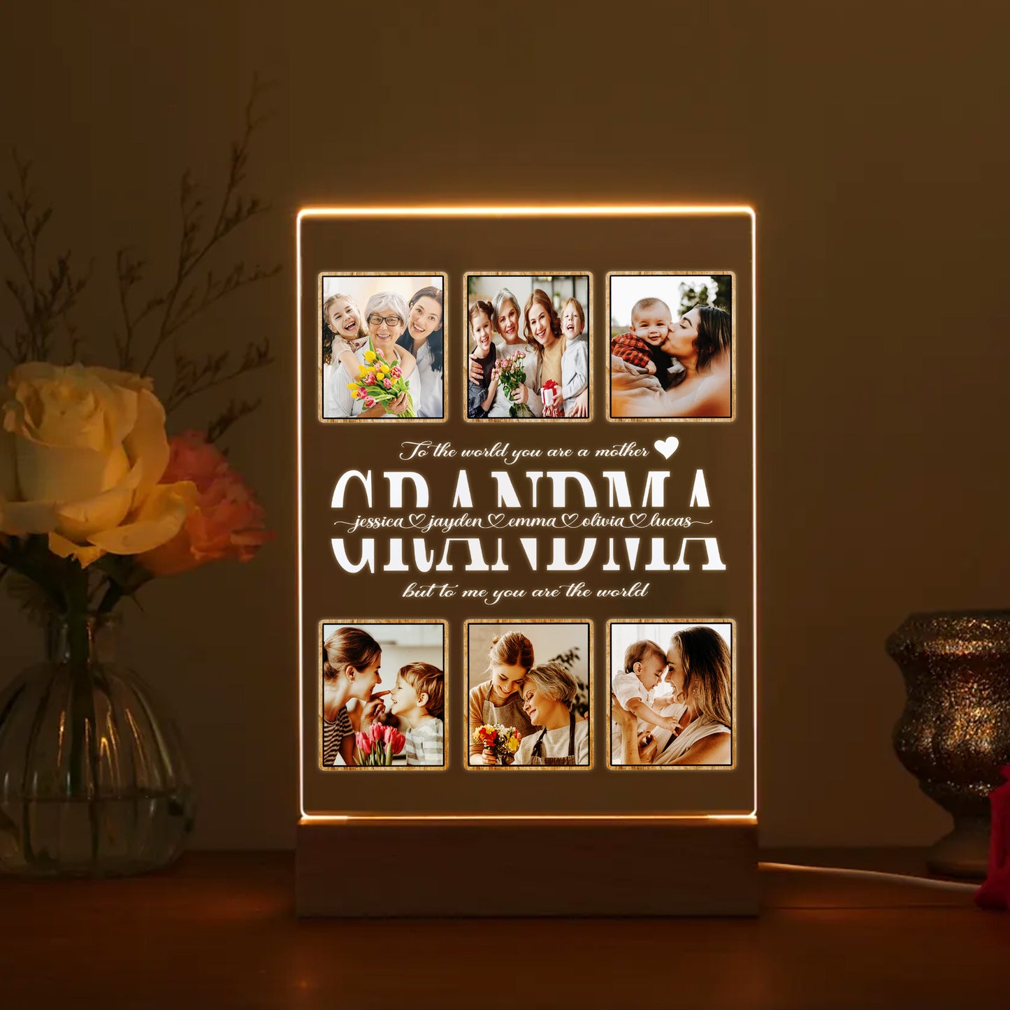 Personalized Mom Night Light With Photo, Custom Acrylic Frame Gift for Mother's Day or Birthday From Daughter or Son (MNL-18)