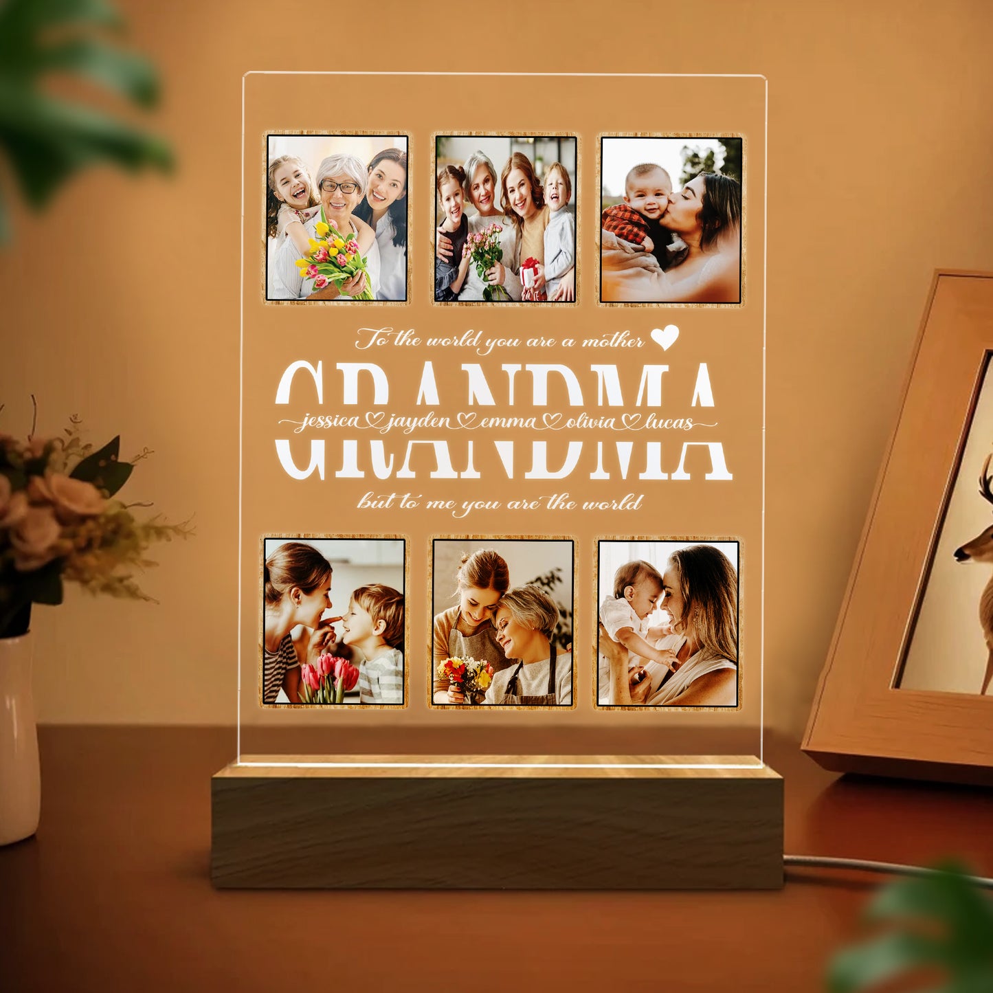 Personalized Mom Night Light With Photo, Custom Acrylic Frame Gift for Mother's Day or Birthday From Daughter or Son (MNL-18)