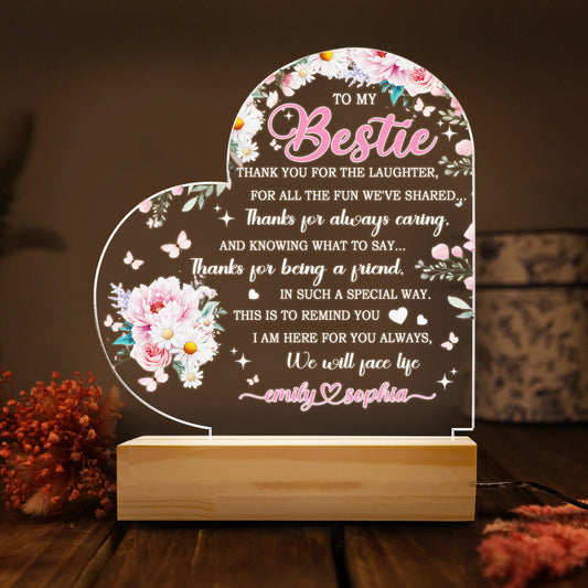 Personalized Mom Night Light, Birthday Gift for Mom, LED Lamp with Wood Base, Engraved Sleep Light for Mother's Day, Thanksgiving Gift (MNL-15)