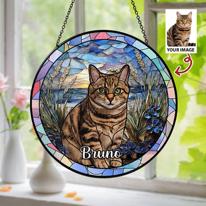 Custom Photo Portrait Pets Family - Personalized Stained Glass Suncatcher for Windows (Sun-05)