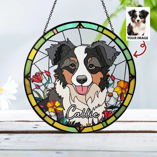 Custom Family & Pet Photo Portrait Glass Suncatcher For Window (Sun-07)