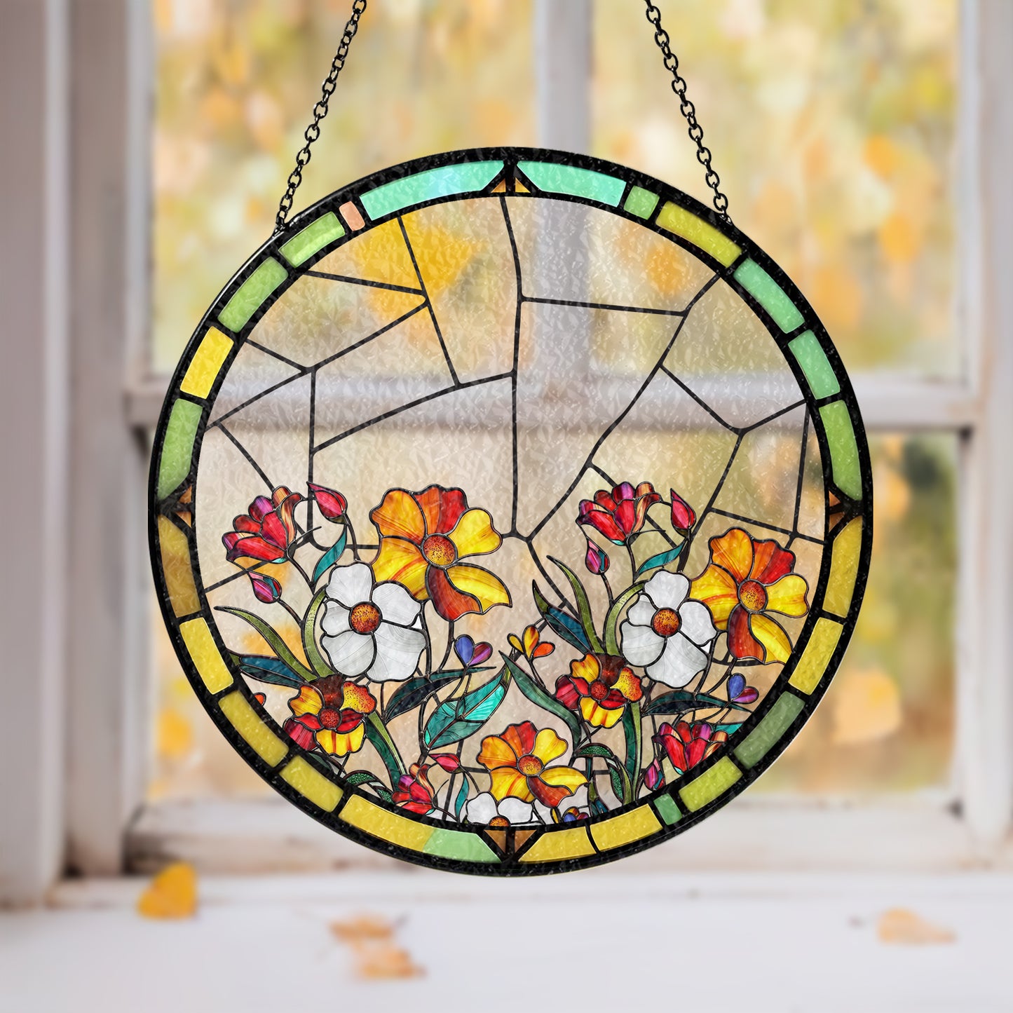 Custom Family & Pet Photo Portrait Glass Suncatcher For Window (Sun-07)
